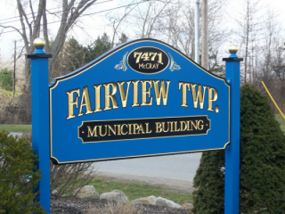 Wooden sign " Fairview Township Municipal Bldg"